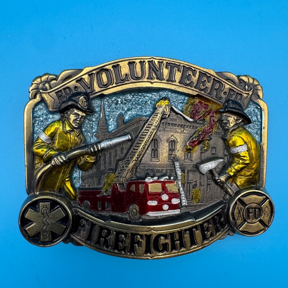 1988 Volunteer Firefighter VFD Great American Belt Buckle Metal and Color